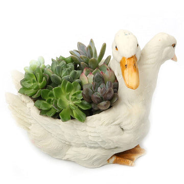 Ivory Animal Planter with Drainage - Modern Resin Succulent Pot for Office & Desktop