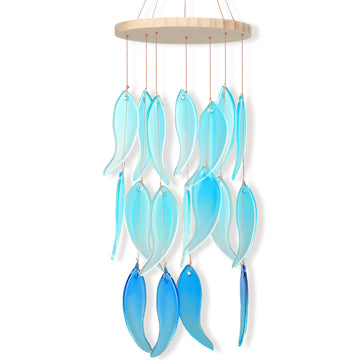 Blue Sea Glass Wind Chime – 26 Inch Ocean-Themed Gift for Patio & Garden