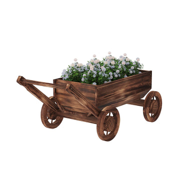 Movable Wooden Flower Cart - Carbonized Fir Planter with Wheels for Patio & Balcony