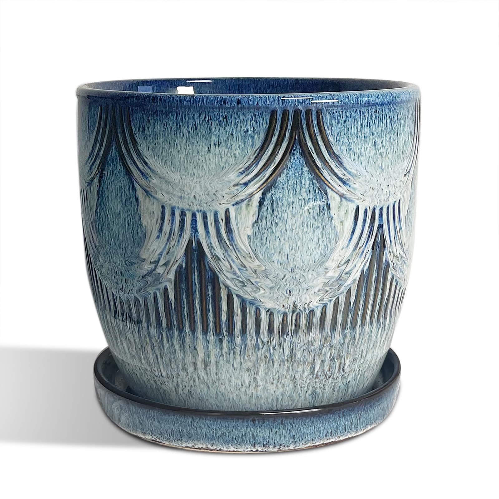 glazed ceramic plant pot Reactive Blue Glaze Ceramic Planter – 6 inch with Drainage & Saucer