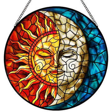 Sun and Moon Stained Glass Sun Catcher – Handmade Celestial Window Hanging for Home & Garden