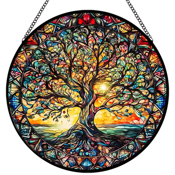 Tree of Life Stained Glass Suncatcher – Handmade 8" Window Hanging for Home & Garden