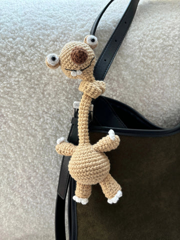 Handmade Crochet Prehistoric Sloth Bag Charm - Funny Long Neck Sloth Plush Toy