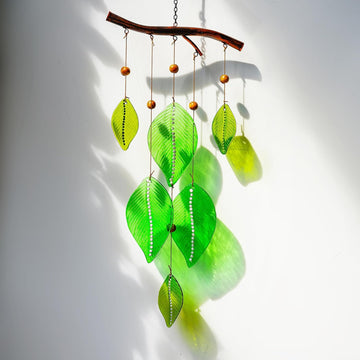 Glass Wind Chimes for Outside – Unique Handmade Windchimes Outdoors with Stained Glass Leaves