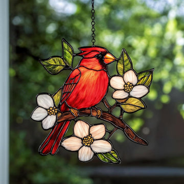 Cardinal Handmade Resin Suncatcher – Artisan Boho Sun Catcher with Stained Glass Effect