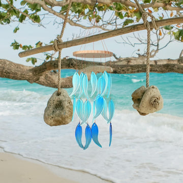 Sea Glass Wind Chimes for Outside – 26 Inch Blue Fish Shell Wind Chimes