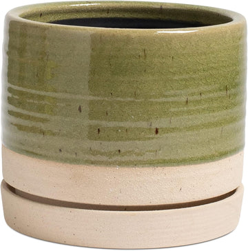 6 Inch Cylinder Round Planter Pot – Ceramic Planter Pot with Drainage Hole & Saucer