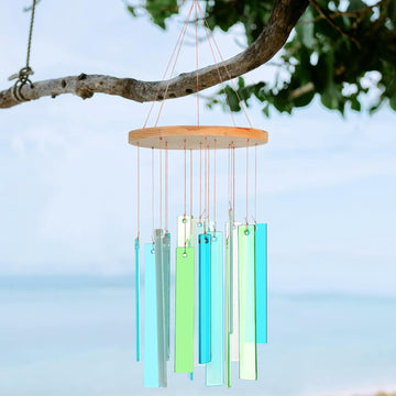 Sea Glass Shell Wind Chimes for Outside – Handcrafted 17" Gradient Shells Coastal Style Decor – Beach Patio Gift for Women & Wind Chime Lovers