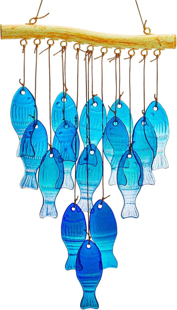 Blue Glass Sea Wind Chimes – Handcrafted 23" Fish Wind Chimes for Outside