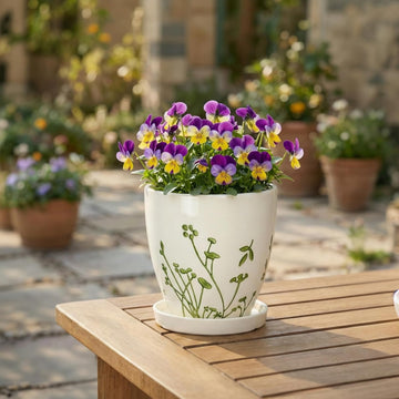 Ceramic Pots for Plants with Drainage Hole and Saucer – Decorative Boho Planter