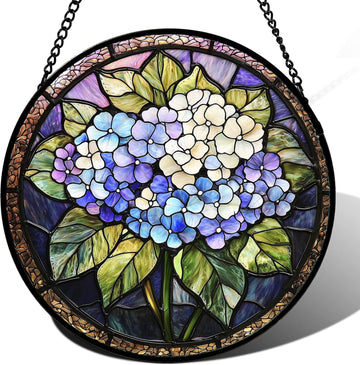 Stained Glass Window Hanging – Hydrangea Flowers Sun Catcher