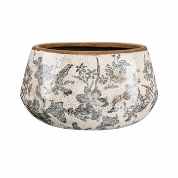 Large Vintage Ceramic Planter – 7.8 Inch Ice Crack Glaze Gray Flower Pot with Drainage Hole