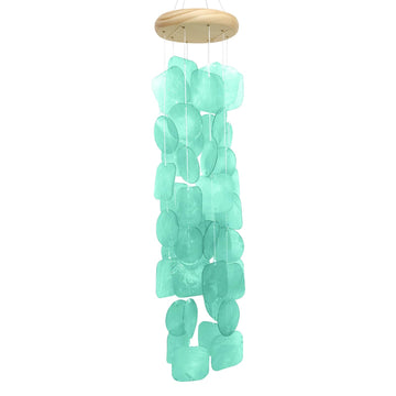 Turquoise Sea Glass Wind Chime – Handmade 26" Coastal Decor for Garden & Home