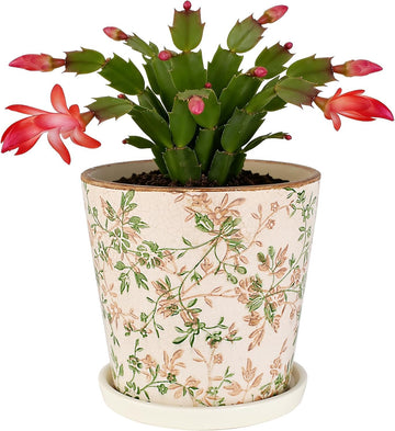 Vintage Ceramic Flower Pots for Indoor Plants – 5.5 Inch Small Ice Crack Plant Pots