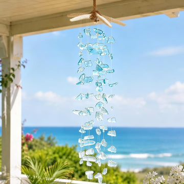 Seaglass Starfish Windchime Hanger – Handcrafted Coastal Starfish Capiz Shell Wind Chime
