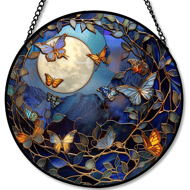 Bluebird on Branch Stained Glass Hanging – 7.8 Inch Sun Catcher Gift for Home & Garden