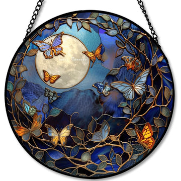 Bluebird on Branch Stained Glass Hanging – 7.8 Inch Sun Catcher Gift for Home & Garden