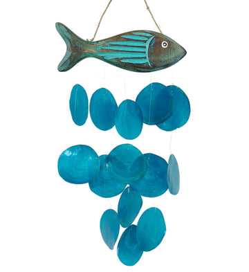 Teal Blue Fish Wind Chime – 22 Inch Coastal Handmade Decor for Indoor & Outdoor Use