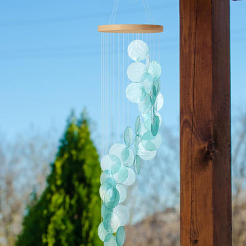 Sea Glass Shell Wind Chimes for Outside – Handcrafted Seaglass Capiz Spiral Windchime