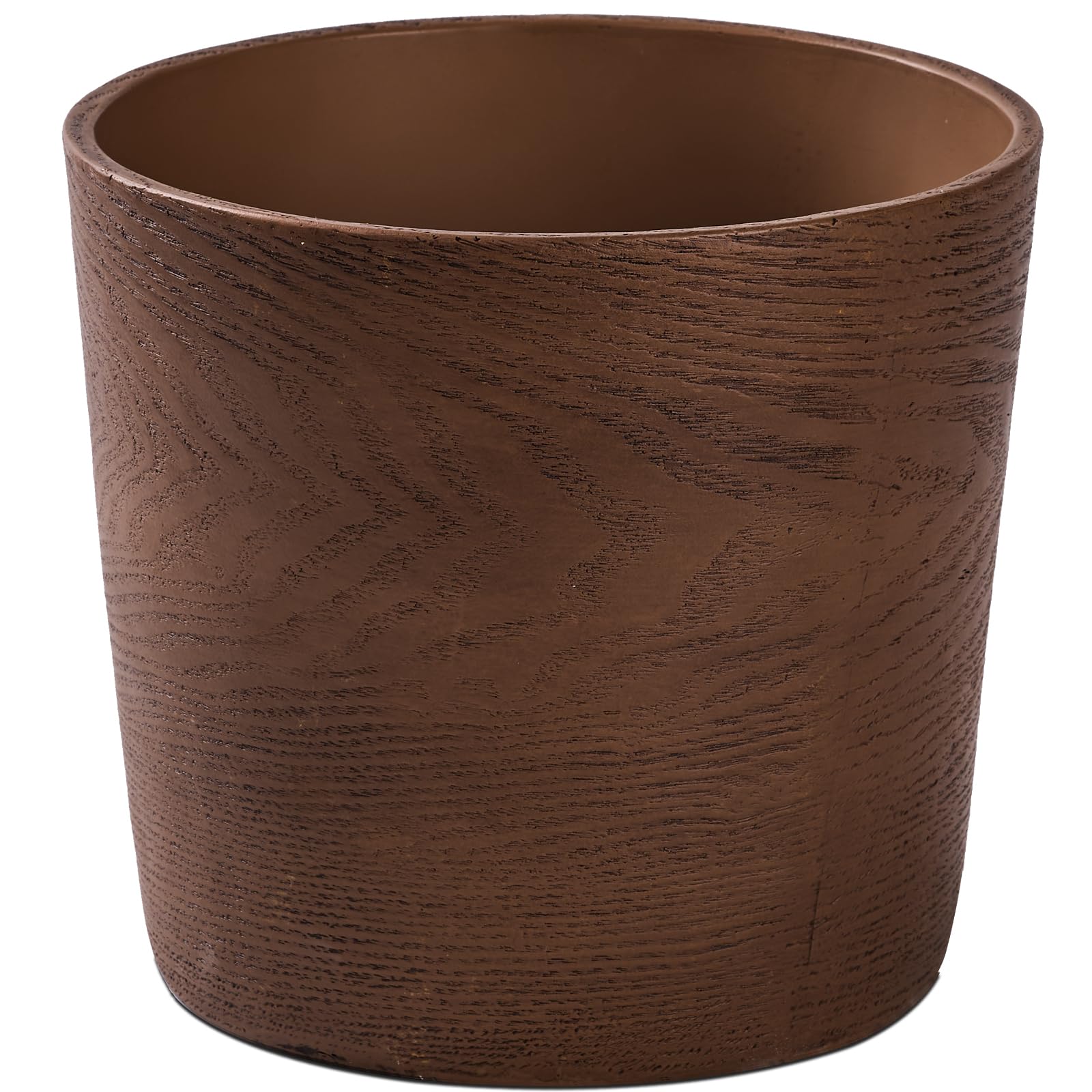 Elegant Mahogany-Textured Resin Planter - Modern Pot with Drainage & Non-Slip Base