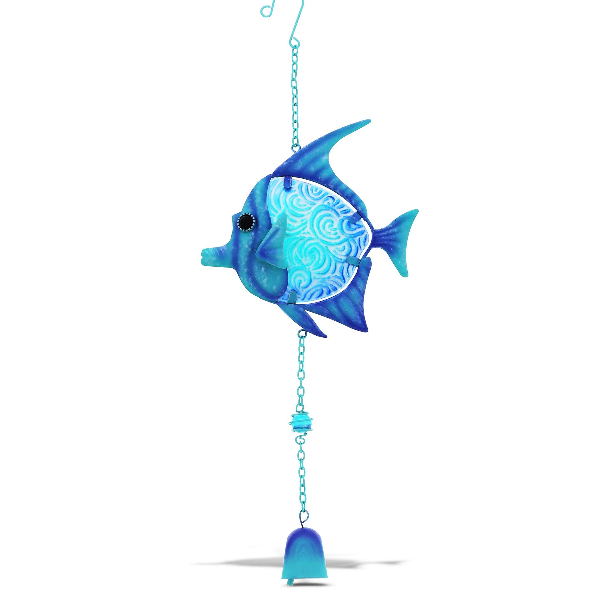 Blue Sea Glass Fish Wind Chime – 17.72 Inch Nautical Mobile for Window, Porch & Garden