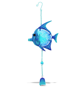Blue Sea Glass Fish Wind Chime – 17.72 Inch Nautical Mobile for Window, Porch & Garden