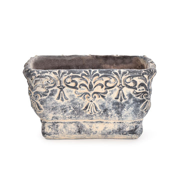 Textured Cement Planter with Embossed Detail – Vintage Indoor & Outdoor Pot