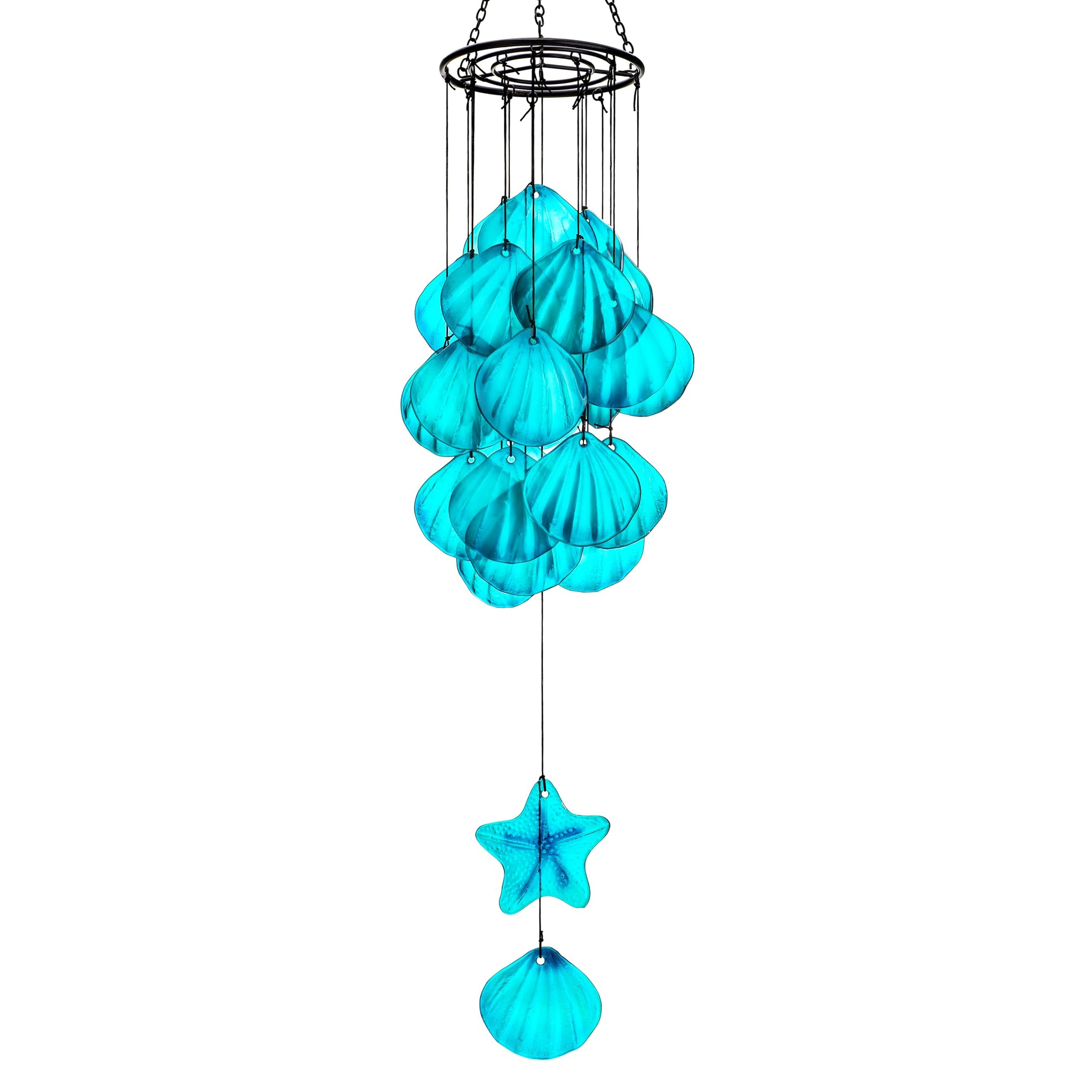 Handmade Stained Glass Wind Chime – 31 Inch Sea Shell & Starfish Memorial Decor for Garden & Patio