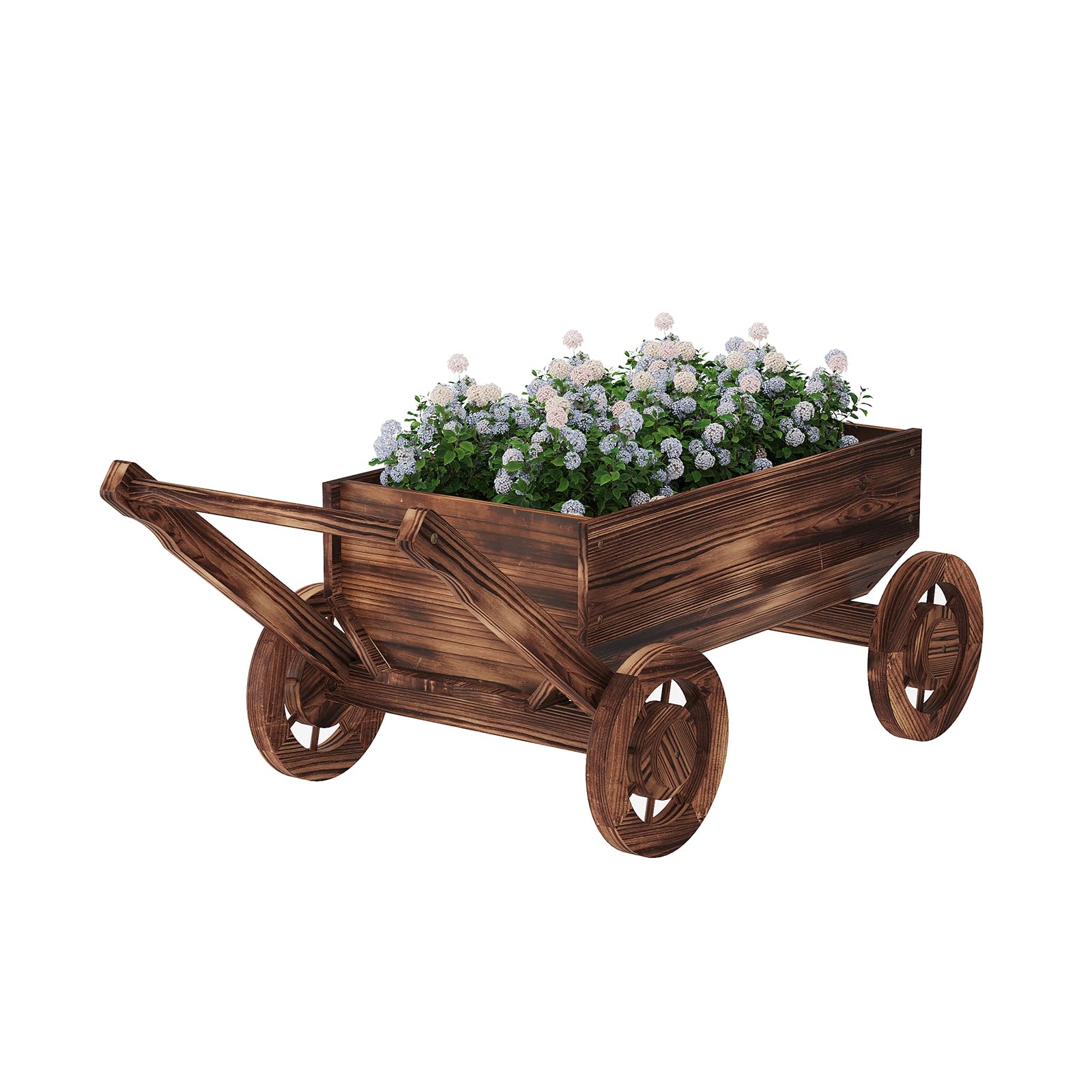 Movable Wooden Flower Cart - Carbonized Fir Planter with Wheels for Patio & Balcony