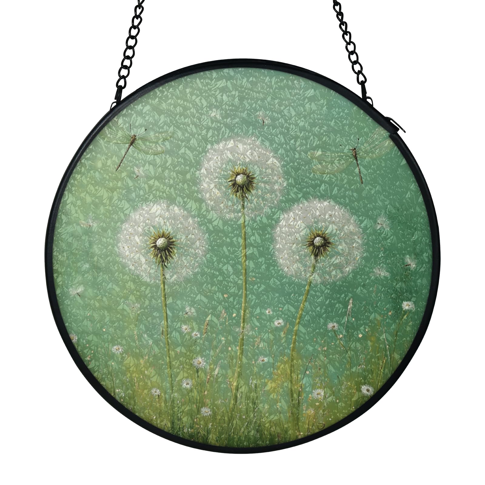 Dandelion & Dragonfly Stained Glass Sun Catcher – 6.3" Window Hanging with Suction Cup