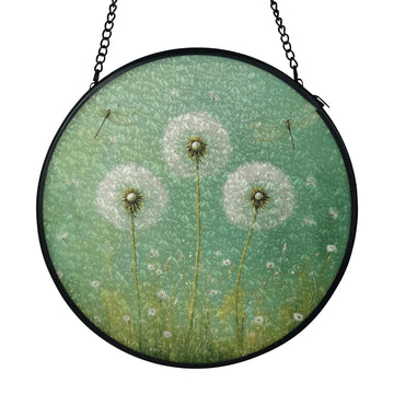 Dandelion & Dragonfly Stained Glass Sun Catcher – 6.3" Window Hanging with Suction Cup