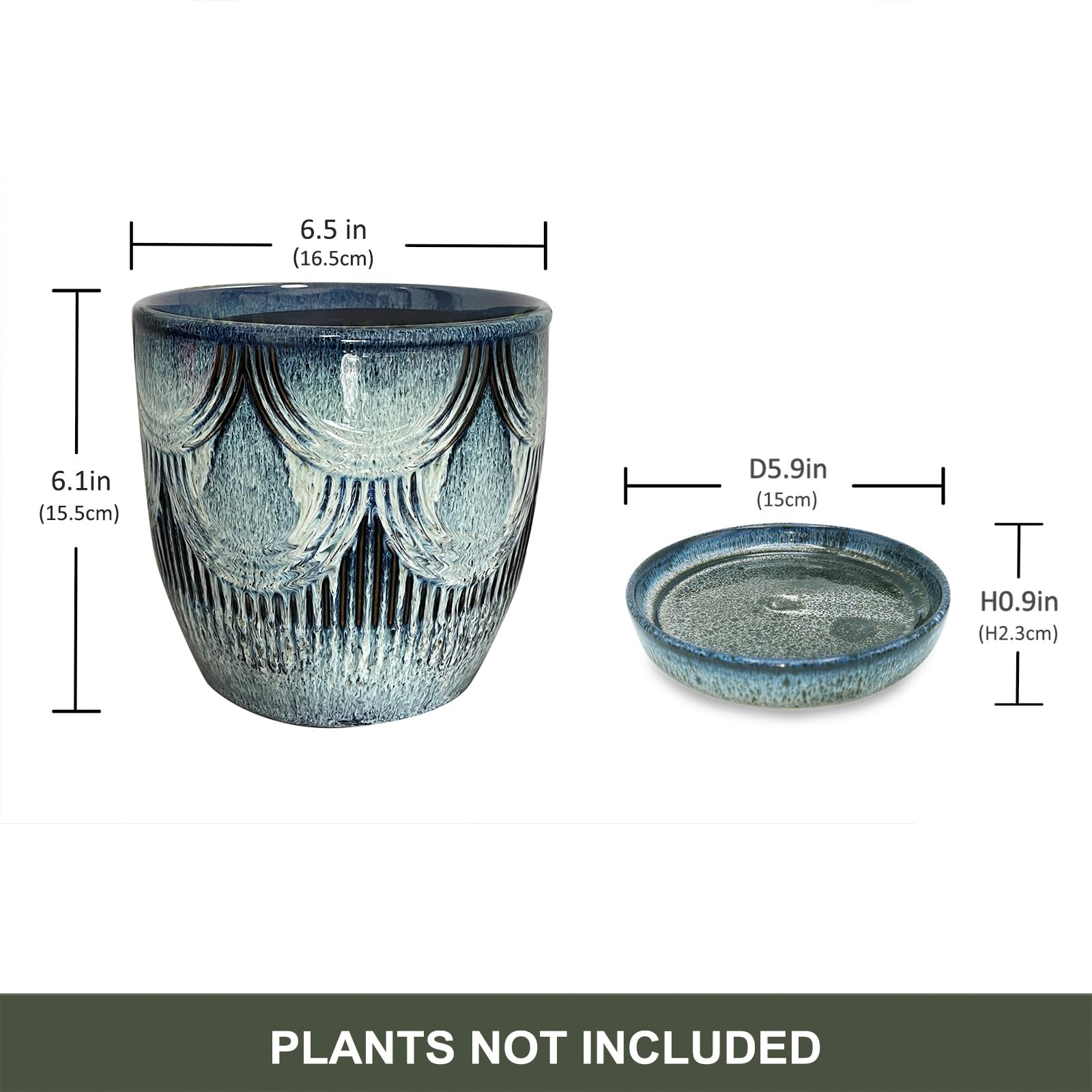 blue glazed ceramic plant pot Reactive Blue Glaze Ceramic Planter – 6 inch with Drainage & Saucer
