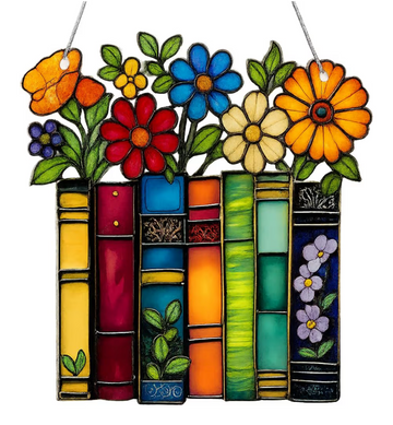 Book Lovers Faux Stained Glass Suncatcher – Handmade Bookish Window Hanging Decor