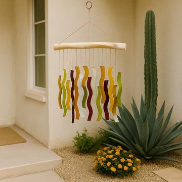 Multi Color Hanging Chime – Handmade Glass & Driftwood Chime