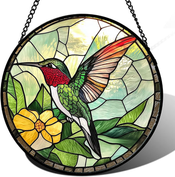 Green Hummingbird Stained Glass Suncatcher – Handmade 6.3" Bird Sun Catcher