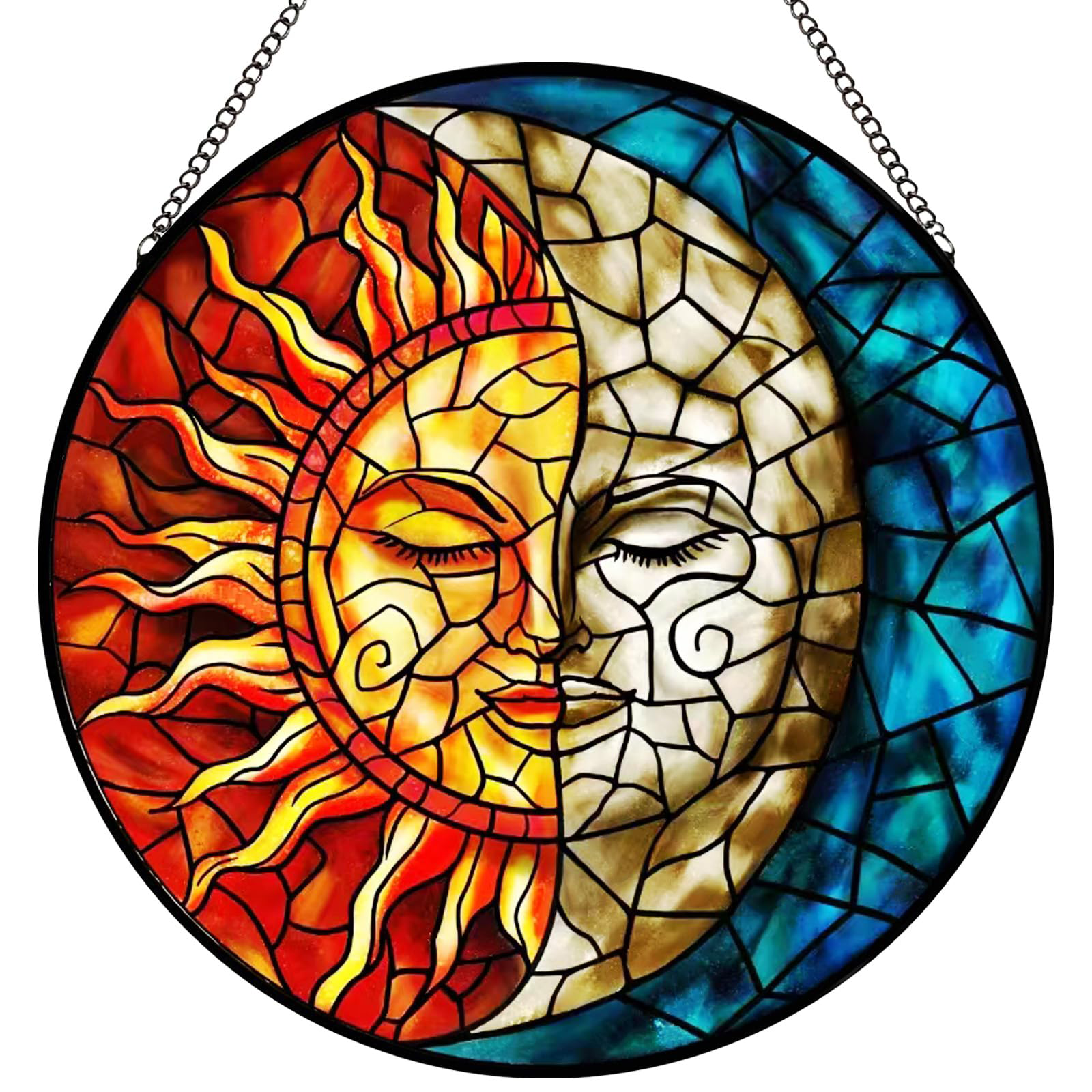 Sun and Moon Stained Glass Sun Catcher – Handmade Celestial Window Hanging for Home & Garden