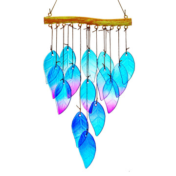Stained Glass Leaf Wind Chime – Handmade 12.5" Garden & Window Hanging Decor