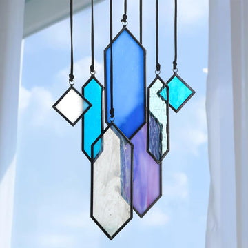 Element Earth Tones Stained Glass Suncatcher Set – Handmade 7-Piece Modern Window Hanging Decor