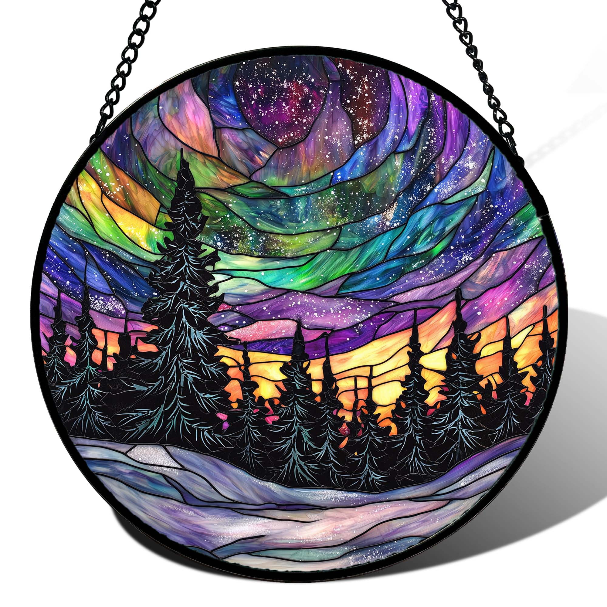 Starry Night Stained Glass Suncatcher – 7.8 Inch Handmade Window Hanging Decor