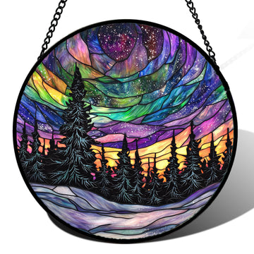 Starry Night Stained Glass Suncatcher – 7.8 Inch Handmade Window Hanging Decor