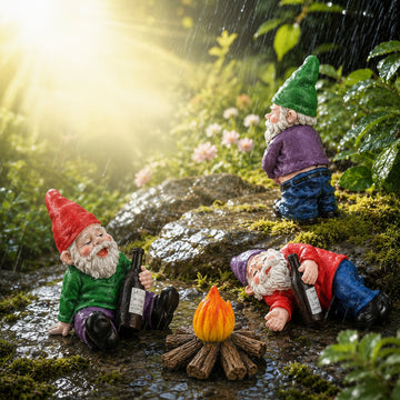 Funny Drunk Garden Gnomes Campfire Figurines — The Ultimate Backyard Party Crew