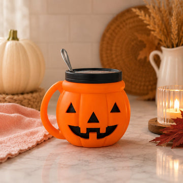 Ceramic Halloween Pumpkin Dessert Cup With Lid And Spoon Set