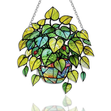Elegant Plant Leaf Stained Glass Suncatcher – Handmade Nature-Inspired Window Hanging