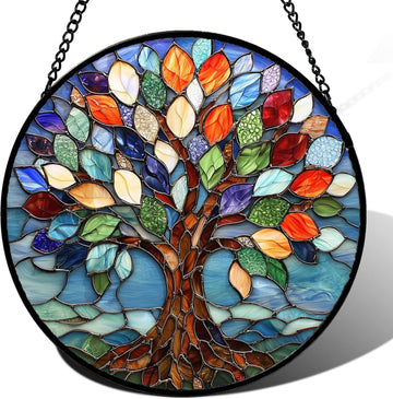 Colorful Tree of Life Stained Glass Suncatcher – Handmade 6.3"