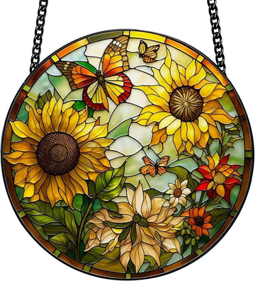 Sunflower Stained Glass Suncatcher – Handmade 7.8" Floral Window Hanging Decor